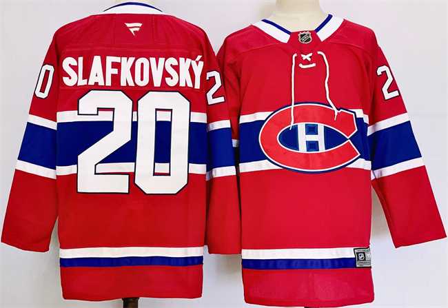 Mens Montreal Canadiens #20 Juraj Slafkovsky Red 2024-25 Stitched Jersey